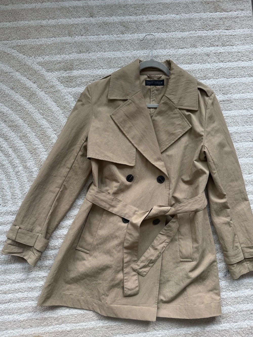 Zara Belted Double-Breasted Trench Coat - taupe brown